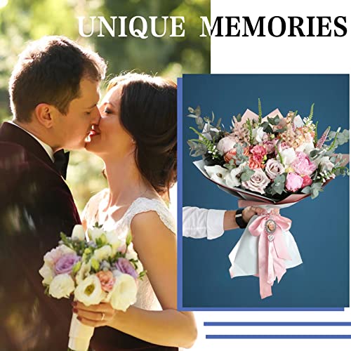 1PCS DIY Wedding Bouquet Photo Charm Pin Brooch Making Kit - Single Lacy Frame Wedding Charm Oval Glass Cabochons Picture Frame with Pendant