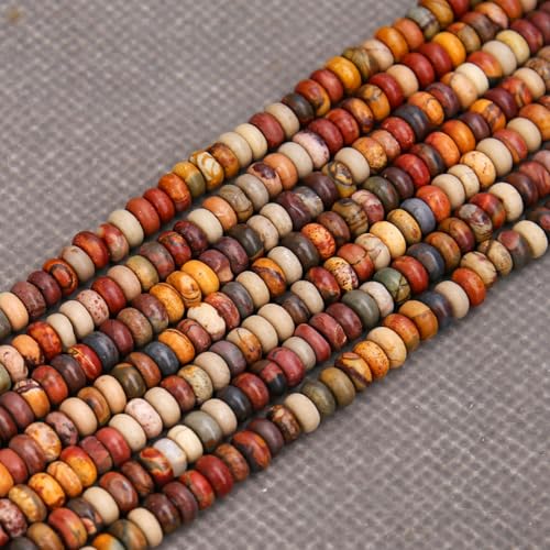 BONNY BOXX 1 Strand (150PCs) Natural 2 * 4mm Picasso Red Turquoise Rondelle Beads, Natural Abacus Disk Stone Beads Loose Spacer Gemstone for DIY Bracelet Necklace Jewelry Making - color: Picasso Red Turquoise, size: 2*4MM