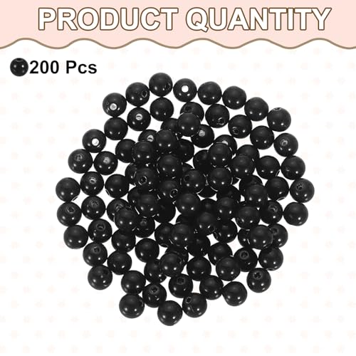 HARFINGTON 200pcs Black Acrylic Round Beads 8mm Dia 1.9mm Hole Plastic Resin Smooth Balls Loose Bead for Jewelry Making Bracelets Necklace Earrings DIY - color: Black, size: 8mm