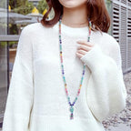 108 Mala Beads Genuine Semi-Precious Gemstone Hand Knotted 8MM Prayer Beads Long Multicolor Necklace 40 Inches - style: dreamy
