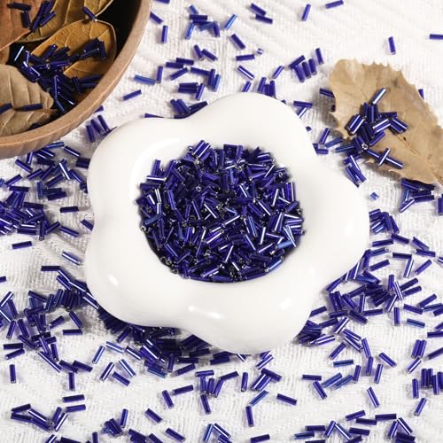 2000Pcs Tube Seed Beads 2x7mm Mini Long Glass Bugle Bead Small Craft Loose Spacer Beads for DIY Phone Charms Waist Bead Bracelets Earrings Necklaces (Royal Blue) - color: Royal blue
