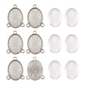 FASHEWELRY 6 Sets Tibetan Style Alloy Oval Bezel Pendant Trays with Glass Cabochons 3 Loops Base Connector Settings for DIY Jewelry Making - color: 25x18mm-6 Sets
