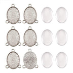 FASHEWELRY 6 Sets Tibetan Style Alloy Oval Bezel Pendant Trays with Glass Cabochons 3 Loops Base Connector Settings for DIY Jewelry Making - color: 25x18mm-6 Sets