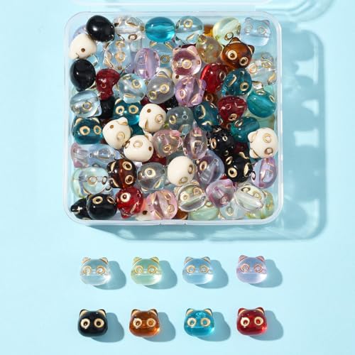110Pcs Acrylic Cat Head Shapes Mini Cute Beads for DIY Jewelry Bulk Metal Enlaced Cat Animal Spacer Beads for Bracelets Necklaces Earrings Making and Crafting - color: Cat Head- 110 pcs