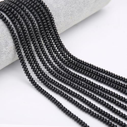 2 Strands (300PCs) Natural Black Obsidian Rondelle Beads, 2 * 4mm Gemstone Loose Spacer Abacus Disk Beads for DIY Bracelet Necklace Earrings Jewelry Making, Craft Supplies Beading Kit - color: Black Obsidian, size: 2*4MM