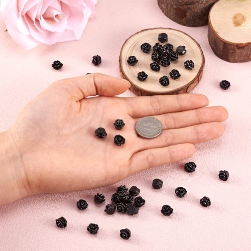 Beadthoven 50pcs Handmade Flat Base Opaque Resin Black Rose Flower Beads for DIY Beading Jewelry Making Necklace Bracelet Earring Supplies 9x7mm Hole: 1mm - color: Black Rose#9x7mm