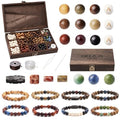 Geezon Navis Bracelet Making Kit - 10mm Natural Wooden Beads with Letters & Stone Beads - 296pcs in 16 Colors - DIY Jewelry Making Starter Kit Adult Men Women Birthday Mothers Day Gift Craft