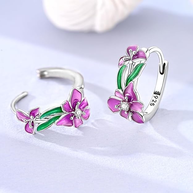 LAZA 925 Sterling Silver Hoop Earrings for Women, Sterling Silver Butterfly Hoops Colorful Flowers Hoop Huggie Earrings Hypoallergenic Jewelry Gifts for Women - color: Flower Earrings