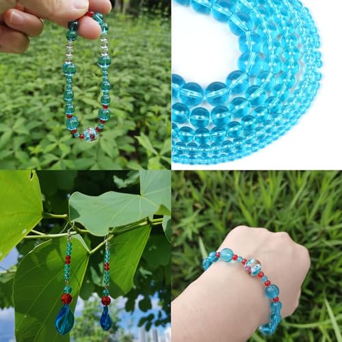 Gocelyn 476PCS Natural Round Gemstone Crystal Glass Beads for Jewelry Making (Blue), Smooth Round Spacer Loose Glass Beads for Crafts Bracelets Necklaces Charms Pendants 4/6/8/10/12mm - color: Round Glass Beads: Blue