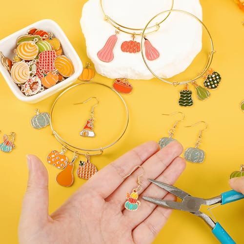 MARFOREVER 120 PCS Pumpkin Charms for Jewelry Making, Fall Charm Assorted Thanksgiving Autumn Enamel Pumpkin Alloy Charms Pendants for DIY Jewelry Crafts Thanksgiving Day Gift - style: Pumpkin