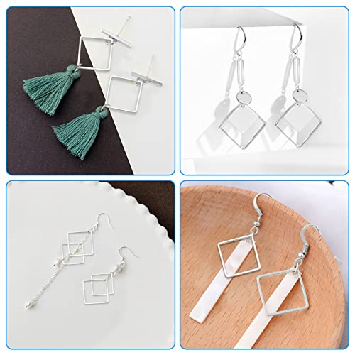 80Pcs Earring Hoop Jewelry Making Earring Beading Hoop Rings Earring Finding Hypoallergenic Square Earrings Beading Hoop Bulk Open Bezel Pendant Frame for DIY Crafts Accessories Supplies(Silver) - color: Square-silver