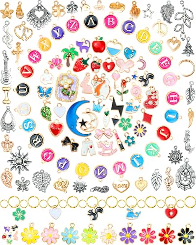 FIVEIZERO 216PCS Bracelet Charms for Jewelry Making – Assorted Gold & Silver Metal Enamel Pendants with Jump Rings for Necklaces, Earrings & DIY Jewelry Crafts(Mixed Color) - color: A-Mixed Color