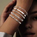 Gold Bracelets Set for Women Stack, Chunky Thick Bracelets Stack for Women Trendy, Simple Dainty Thin Gold Plated Cuff Stackable Bracelets With Beaded Cuban Paperclip Snake Rope Bangle Hand Chain Jewelry - style: Style 02-silver