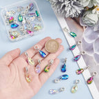 PH PandaHall 32pcs Teardrop Glass Charms, 8 Colors Faceted Waterdrops Charms Crystal Teardrop Pendants Drop Dangle Charm with Large Hole Bail Hanger for Jewelry Necklace Bracelet Making