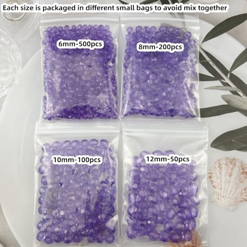 850pcs Acrylic Round Faceted Beads 6mm 8mm 10mm 12mm Faceted Round Spacer Beads for Bracelets Necklace Earring DIY Jewelry Making Craft(Bluish Violet) - color: Bluish Violet