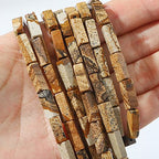 BEADIA Natural Brown Picture Jasper Tube Beads 13x4mm 30pcs Rectangle Loose Semi Gemstone Beads for Jewelry Making Design - color: Brown Picture Rectangle