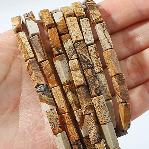 BEADIA Natural Brown Picture Jasper Tube Beads 13x4mm 30pcs Rectangle Loose Semi Gemstone Beads for Jewelry Making Design - color: Brown Picture Rectangle