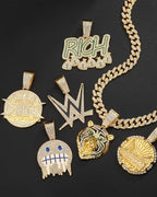 Lced Out Diamond Cuban Chain for Men | Hip Hop Miami Link Necklace Silver & Gold Plated Options with Pendant, 7-Pack Gift Set - color: Gold, size: 24 inches