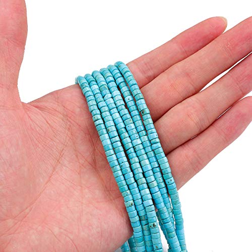 BEADIA Natural Blue Turquoise Spacer Beads Caps Loose Semi Gemstone for Beading Jewelry Making 4mmx2mm 38cm - color: Blue Turquoise, size: Round 4mm x 2mm