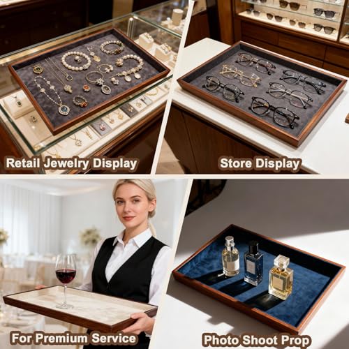 Large Solid Wood Jewelry Watch Tray, Velvet Jewelry Board Display Trays for Key Wallet Ring，Stackable Wooden Jewelry Drawer Organizer Showcase Jewelry Holder(Royal Blue) - color: Blue