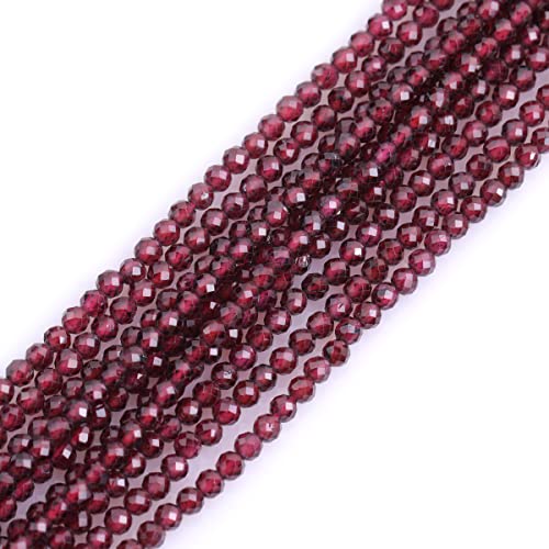 GEM-Inside Natural 3mm Red Garnet Gemstone Faceted Round Stone Loose Beads Crystal Energy Power for Jewelry Making 15" - color: AAA Red Garnet, size: 3mm
