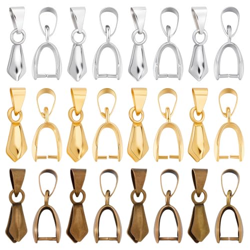 SUNNYCLUE 1 Box 3 Colors Brass Pinch Bail Pendants, Pinch Clip Bail Clasp Dangle Charm Bead Pendant Jewelry Making Connectors for Bracelets, Dangle DIY Craft Making, Mixed Color - color: 1 Box 120pcs 3 Colors Same Size
