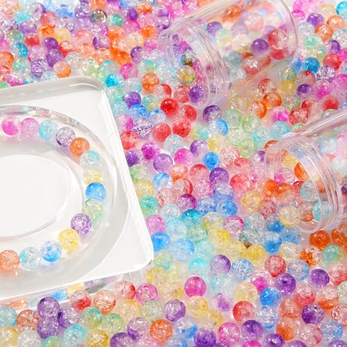 8mm Acrylic Beads 600pcs Double Color Crack Beads Multicolor Spacer Bubble Bead Plastic Crafts Bead for DIY Necklaces Bracelets Earrings Jewelry Making (Double Crack) - color: blue&purple