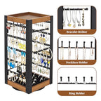 keomaisyto Rotating Earring Holder, Jewelry Holder Organizer with Ring Tray/Necklace/Bracelet Hooks, 360°Earring Organizer with Stable Bamboo Base for Jewelry Display (Patent Pending) - color: Black