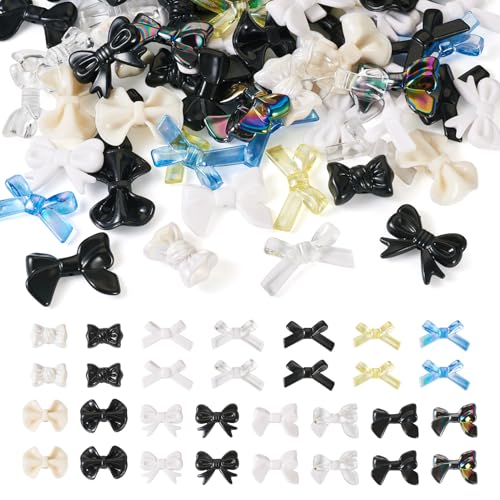 Beadthoven 60pcs Transparent Acrylic Bow Beads - Assorted Cute Kawaii Bowknot Plastic Black White Aesthetic for Jewelry Making Bracelets Necklace DIY Crafts - color: Bow Black White