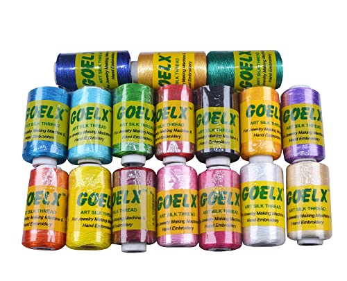 GOELX Silk Thread 17 Main Color Set for Jewellery-Tassel Making- Embroidery-Crafts, Shiny Soft Thread Spools