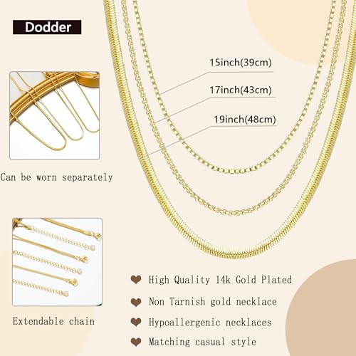 Gold Layered Necklaces for Women, 14K Gold Plated Dainty Gold Chain Choker Necklace Stack, Herringbone Gold Necklaces Set - color: gold-3-Box