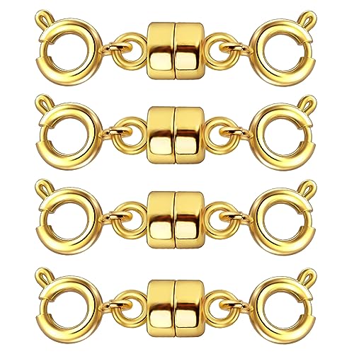 Double Magnetic Necklace Clasps and Closures 14K Gold and Silver Bracelet Extender Jewelry Clasps Converters for DIY Jewelry Making - color: 4Pcs Gold