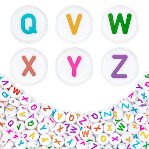 360Pcs 4X7mm Acrylic Letter Beads for Jewelry Making - White Round Vowel Letter E Beads for Bracelets, Necklaces, DIY Crafts - color: 06 QVWXYZ, size: White & Colorful