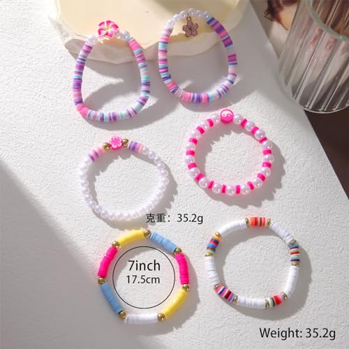 POYAMUSE Hawaiian Colorful Plumeria Flower Beads Strand Bracelet Set for Women Beach Vacation Summer Luau Party - color: Sakura