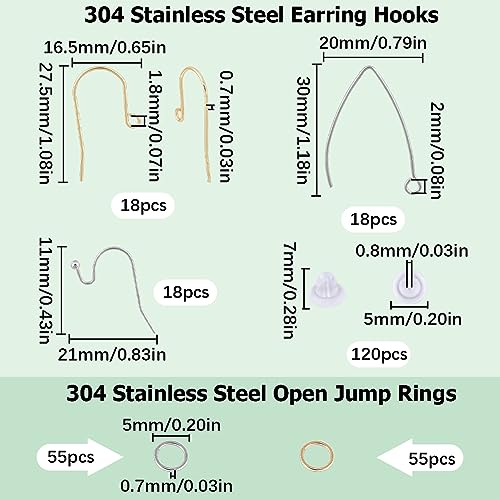SUNNYCLUE 1 Box 338Pcs Earring Findings Stainless Steel Earring Hooks 108Pcs Fish Hooks Earrings Wires 110Pcs Open Jump Rings 120Pcs Silicone Earring Backs Ear Nuts for Jewelry Making Kit DIY Crafts - color: 338pcs Stainless Steel Ear Hooks Earring Findin