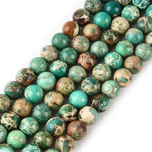 6mm Green Sea Sediment Imperial Jasper Round Gemstone Natural Stone Loose Beads for Jewelry Making Design Crafts 60 Pcs 15 Inch - color: Green, size: 6mm