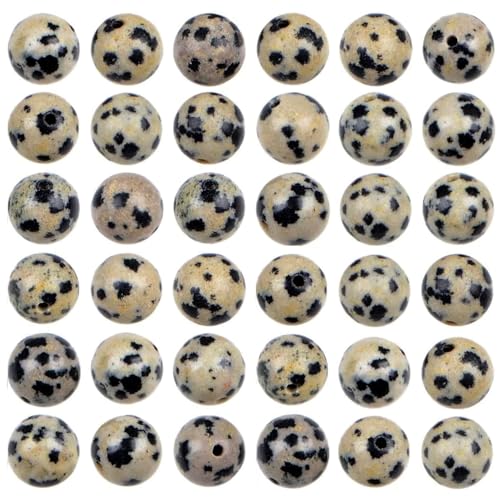 100pcs Natural Stone Beads 8mm Dalmation Jasper Round Genuine Real Stone Beading Loose Gemstone Hole Size 1mm DIY Charm Smooth Beads for Bracelets Necklaces Earrings Jewelry Making Crafts - color: Dalmation Jasper