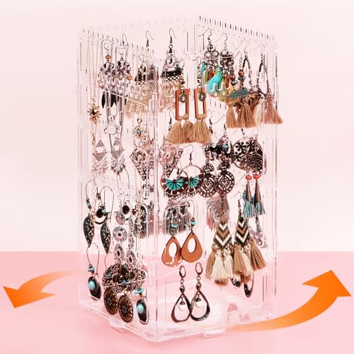 360° Rotating Jewelry Organizer Stand with 5 Layers,Acrylic Earring Holder Organizer Stand,212 Holes and 212 Grooves for Studs,Dangly Earrings,Chains,Bracelets,Necklace - color: 5-Tier,Clear