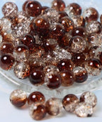 100Pcs 10mm Crackle Glass Beads for Jewelry Making - Round Spacer Crystal Beads Bulk, DIY Craft Supplies for Necklace Bracelet Earrings (Brown Transparent) - color: Brown Transparent