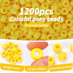 1200pcs Pony Beads Bulk – Yellow 6x9mm Plastic Craft Beads for Bracelets, Jewelry, Hair Braiding & DIY Projects - color: Yellow