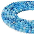 6mm Froasted Blue Agate Round Natural Gematone Loose Beads for Jewelry Making DIY 1 Strand 15" - color: Blue Froasted Agate, size: 6mm