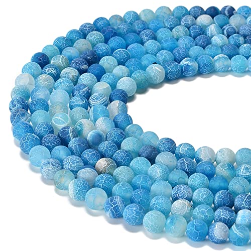 6mm Froasted Blue Agate Round Natural Gematone Loose Beads for Jewelry Making DIY 1 Strand 15" - color: Blue Froasted Agate, size: 6mm