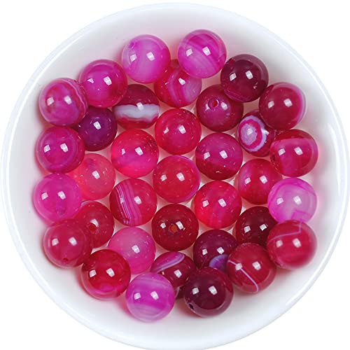 92Pcs Natural Crystal Beads Stone 4mm Fushia Stripe Onyx Agates Gemstone Round Loose Energy Healing Beads for Bracelet Necklace Earrings Jewelry Making - color: Fushia, size: 4MM