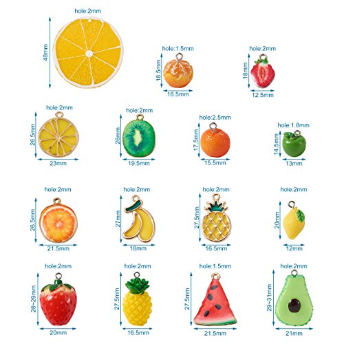 Craftdady Fruit Dangle Charms Pendants Cute Resin Food Pendants Apple Orange Pineapple Strawberry Pendants Lovely Vegetable Mushroom Charms for DIY Craft Earring Bracelet Necklace Jewelry Making - color: Mixed Color, Mixed Shape