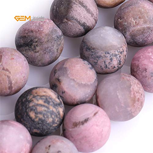 GEM-Inside 12mm Natural Stone Black Rhodonite Frosted Matte Unpolished Round Beads for Jewelry Making Strand 15 inch - color: Black Rhodonite, size: 12mm