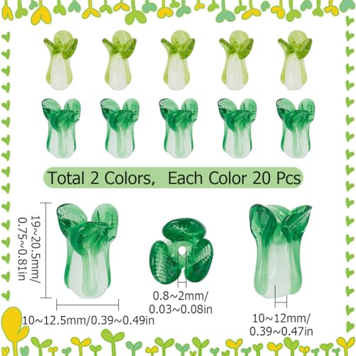 SUNNYCLUE 1 Box 40Pcs Lampwork Glass Beads Fengshui Chinese Cabbage Green Vegetable Handmade Lampwork Charms Bulk Fortune Wealth New Year Good Luck Loose Spacer Beads for Jewelry Making Kits