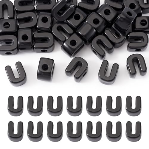 30Pcs Acrylic Letter U Large Hole Slide Beads Large Alphabet Vowel European Beads for Crafts DIY Bubble Name Necklace Keychain Hanging Ornament Jewelry Making Supplies Black - color: Black, size: U