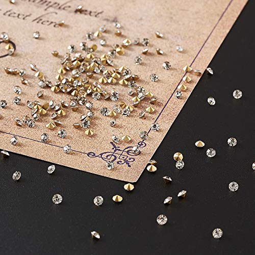 Fashewelry 2mm Pointed Back Clear Glass Rhinestone 1440Pcs Faceted Diamond Loose Stone with Golden Back Mini Crystal Diamante Gems for Nail Art Craft Replacing Jewelry - color: Clear, Golden Back, size: 2mm-glass