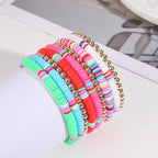 COLORFUL BLING 5-12Pcs Bohemian Love Heart Bead Bracelets for Women Vinyl Disc Heishi Surfer Stackable Stretch Bracelet Summer Beach Boho Jewelry - color: 9pcs gold beads