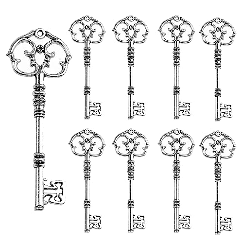Aokbean 20Pcs Vintage Skeleton Key Charms for Jewelry Making, Extra Large Antique Keys Metal Pendant Crafts DIY Necklace Keychain Bracelet Party Christmas Decorations Wedding Favors - color: Silver